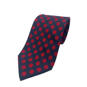 Lands' End Polka Dot Men's Silk Necktie Blue Red Long 62"L 3 1/2"W Made in USA